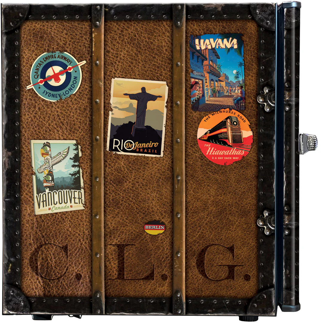 Funky Luggage Case Design Vintage Mini Bar Fridge With Handle And Opener - Add Your Own Initials - Model BC46B-TRAVEL - Image 7
