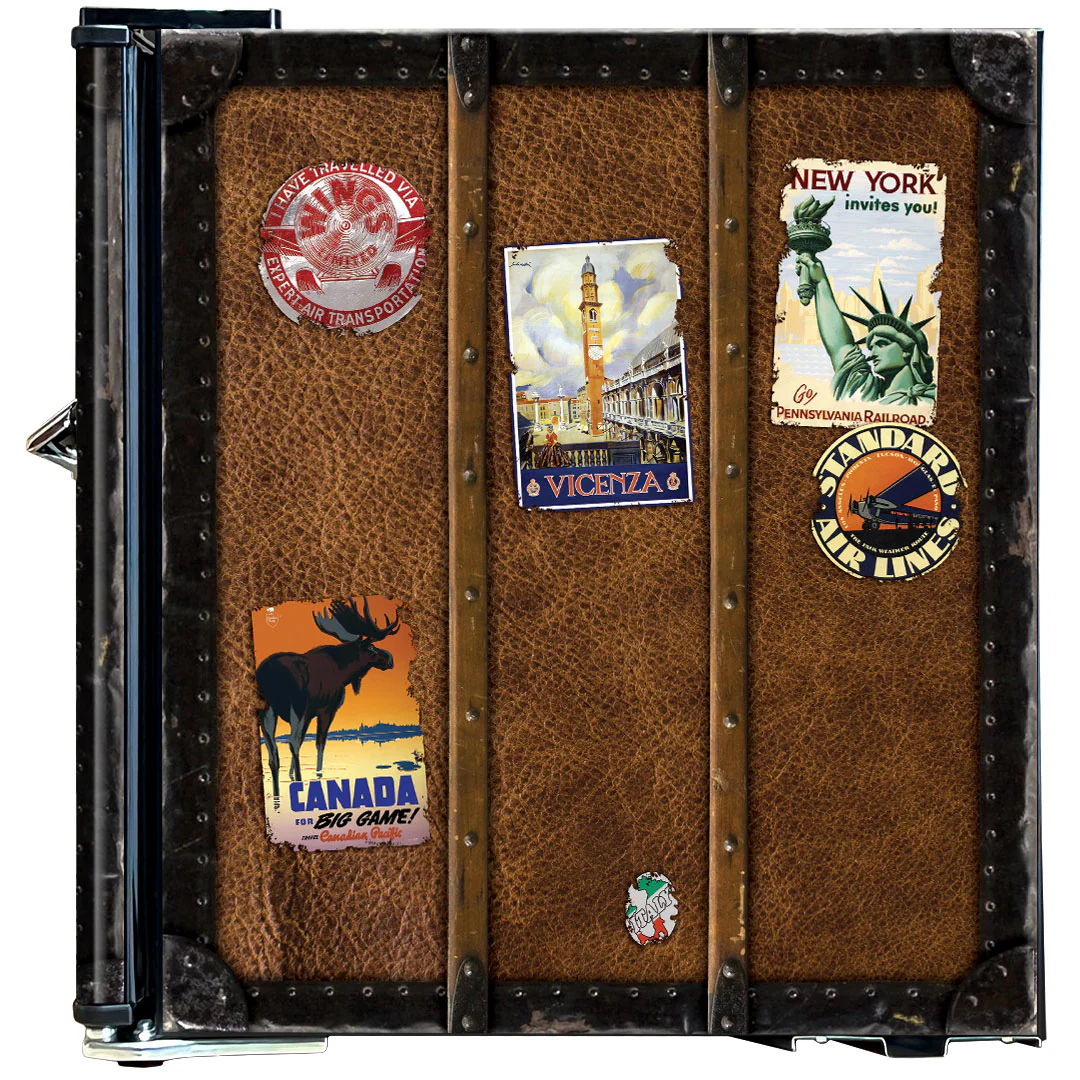 Funky Luggage Case Design Vintage Mini Bar Fridge With Handle And Opener - Add Your Own Initials - Model BC46B-TRAVEL - Image 9