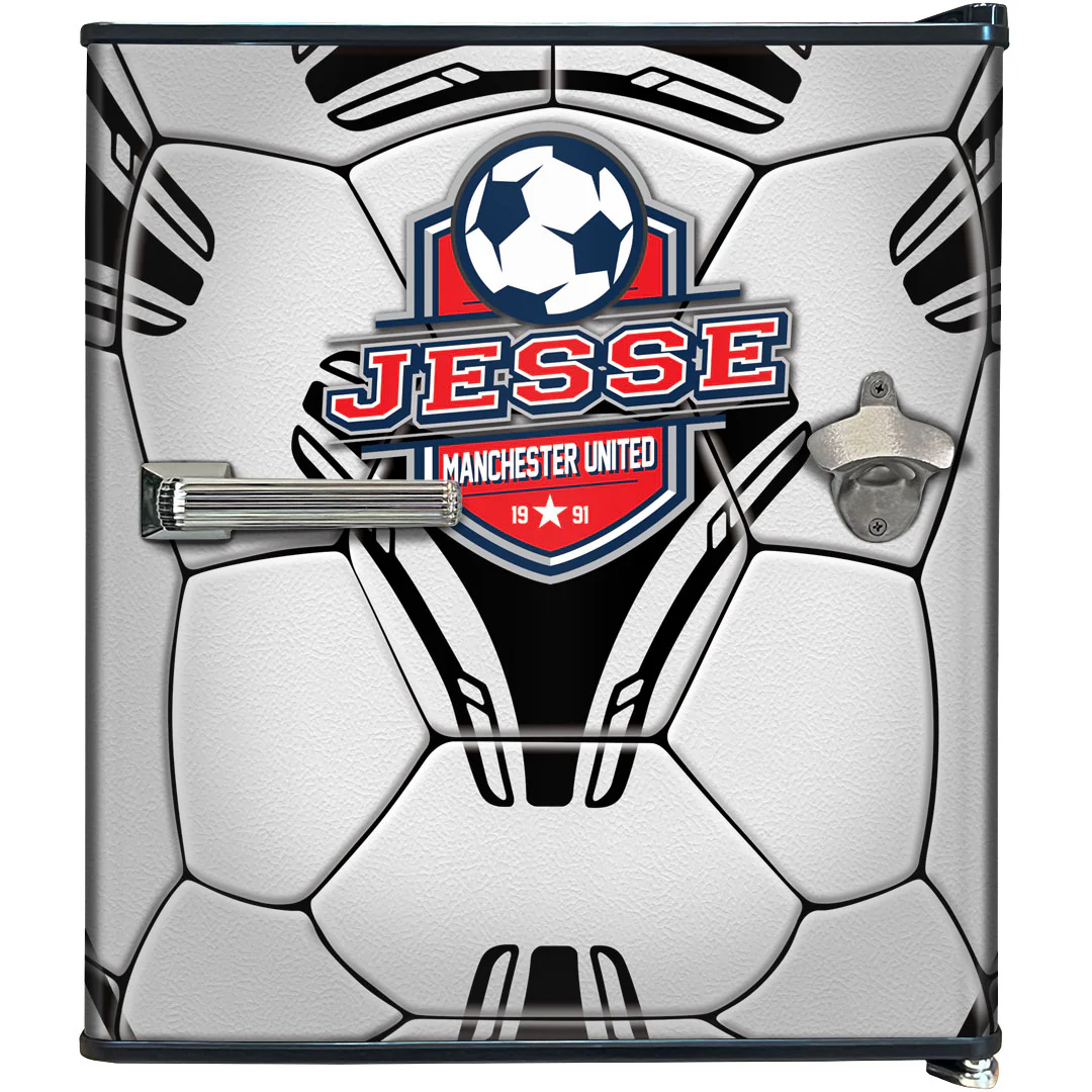 Funky Soccer Ball Football Design Mini Bar Fridge With Handle And Opener - Add Your Name - Model BC46B-SOCCER - Image 10