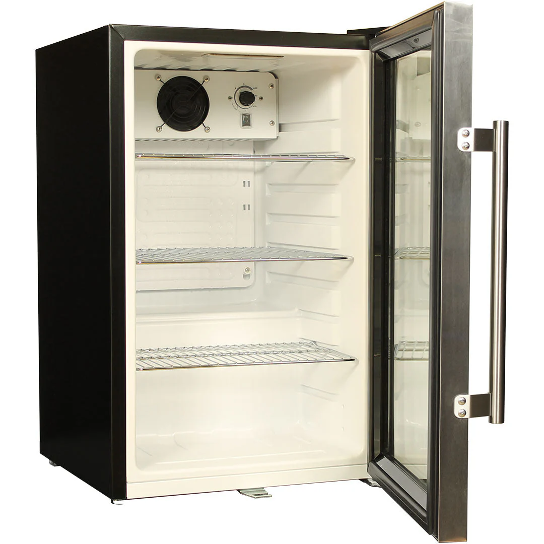 Tropical Glass Door Mini Bar Fridge Chromed Adjustable Shelves Blue Led Light And Holds 80 Cans - Model EC68-SSH - Image 4