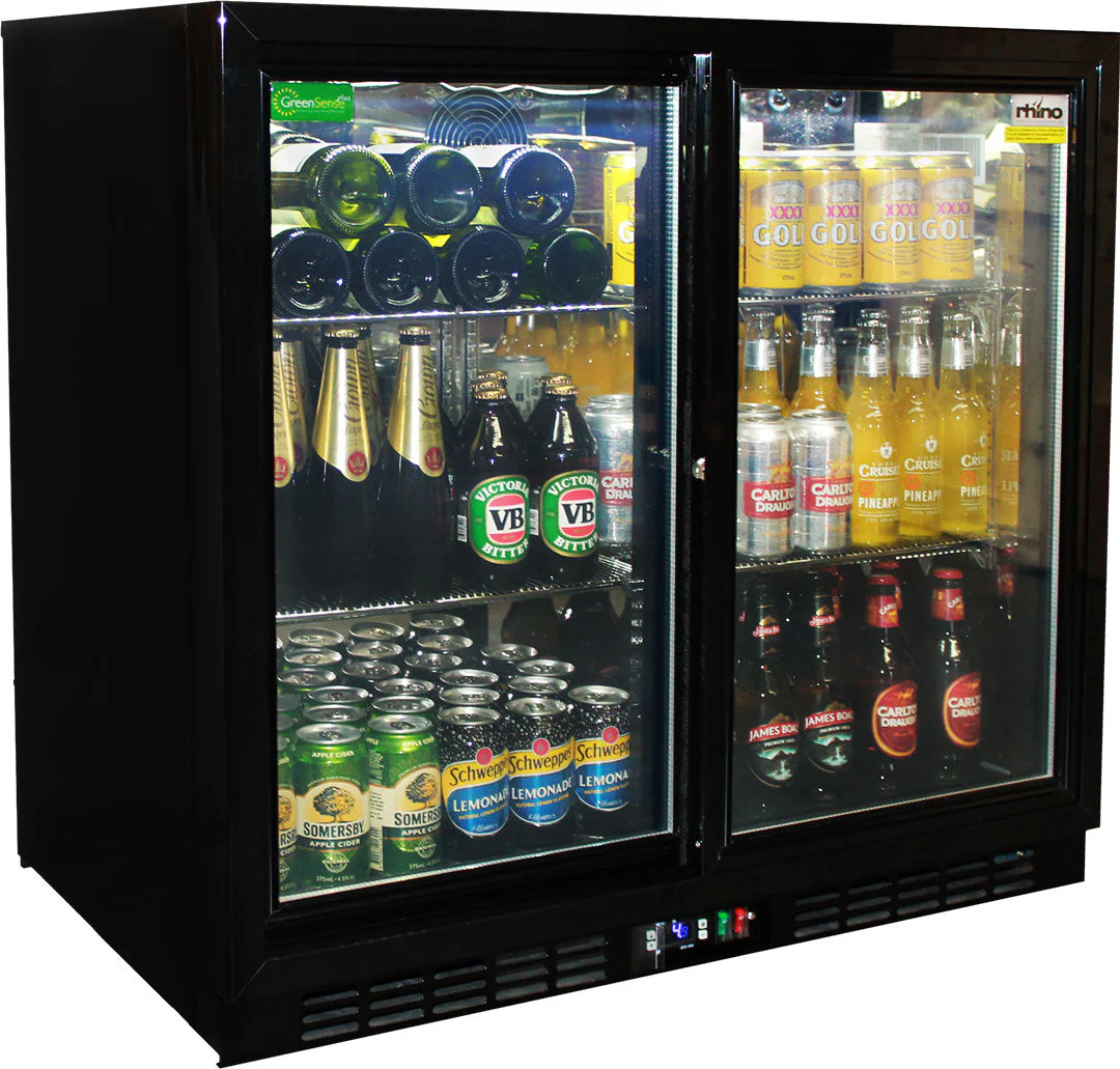 Rhino Black Glass Sliding Under Bench 2 Door Bar Fridge Energy Efficient LG Compressor - Model SG2S-B - Image 13