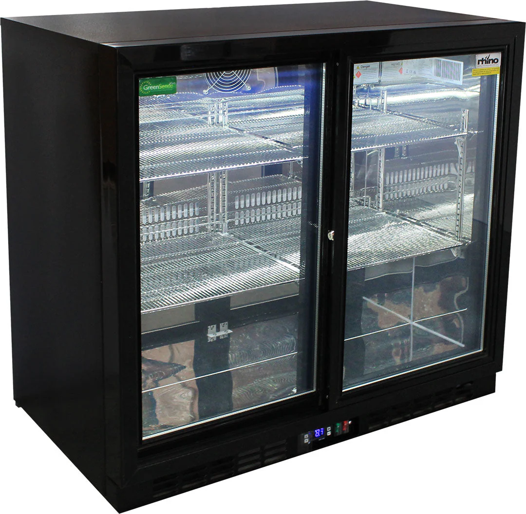 Rhino Black Glass Sliding Under Bench 2 Door Bar Fridge Energy Efficient LG Compressor - Model SG2S-B - Image 9