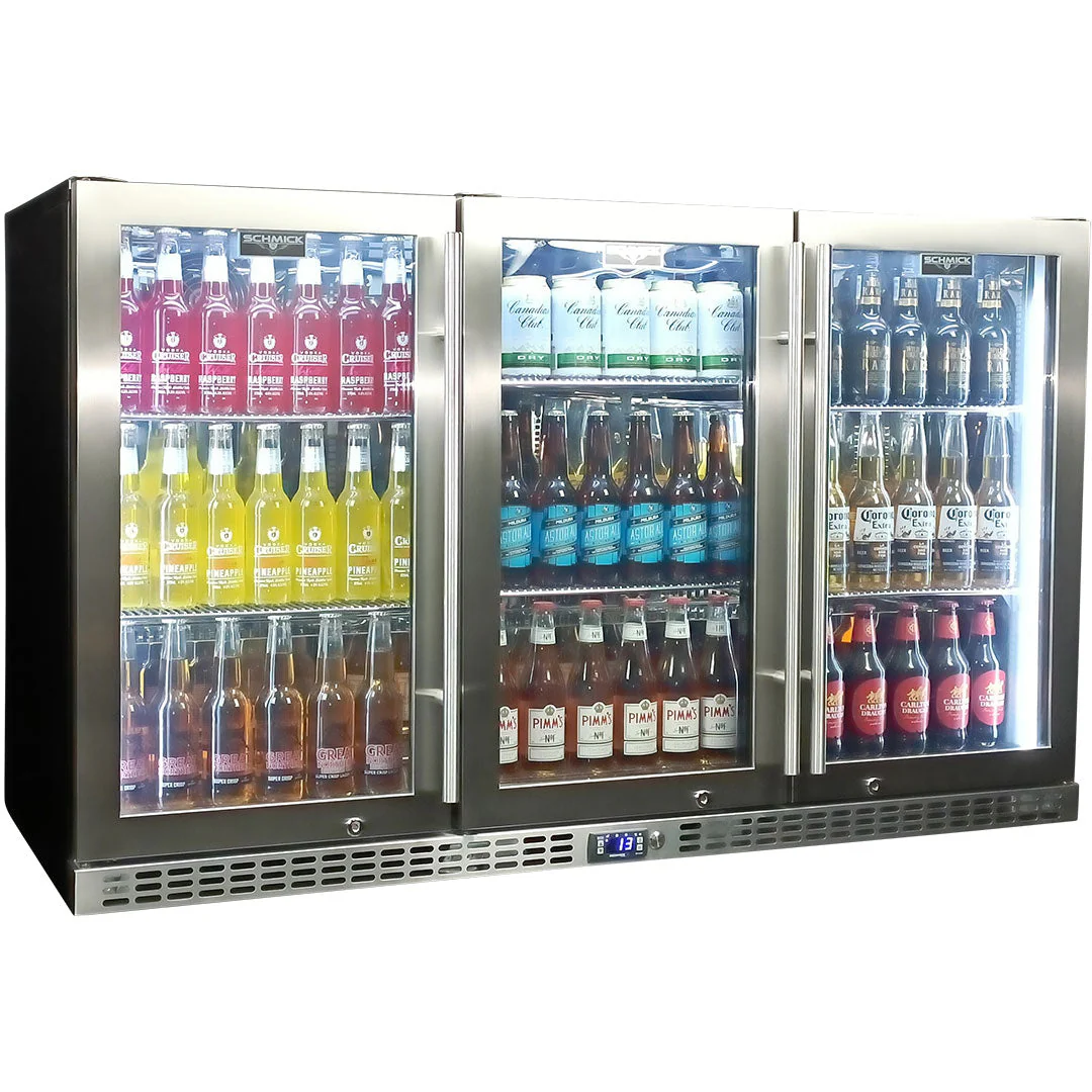 Schmick Stainless Steel 3 Door Quiet Running Heated Glass Door Bar Fridge - Model SK386-HD - Image 3