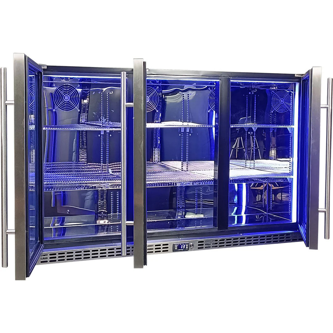Schmick Stainless Steel 3 Door Quiet Running Heated Glass Door Bar Fridge - Model SK386-HD - Image 6