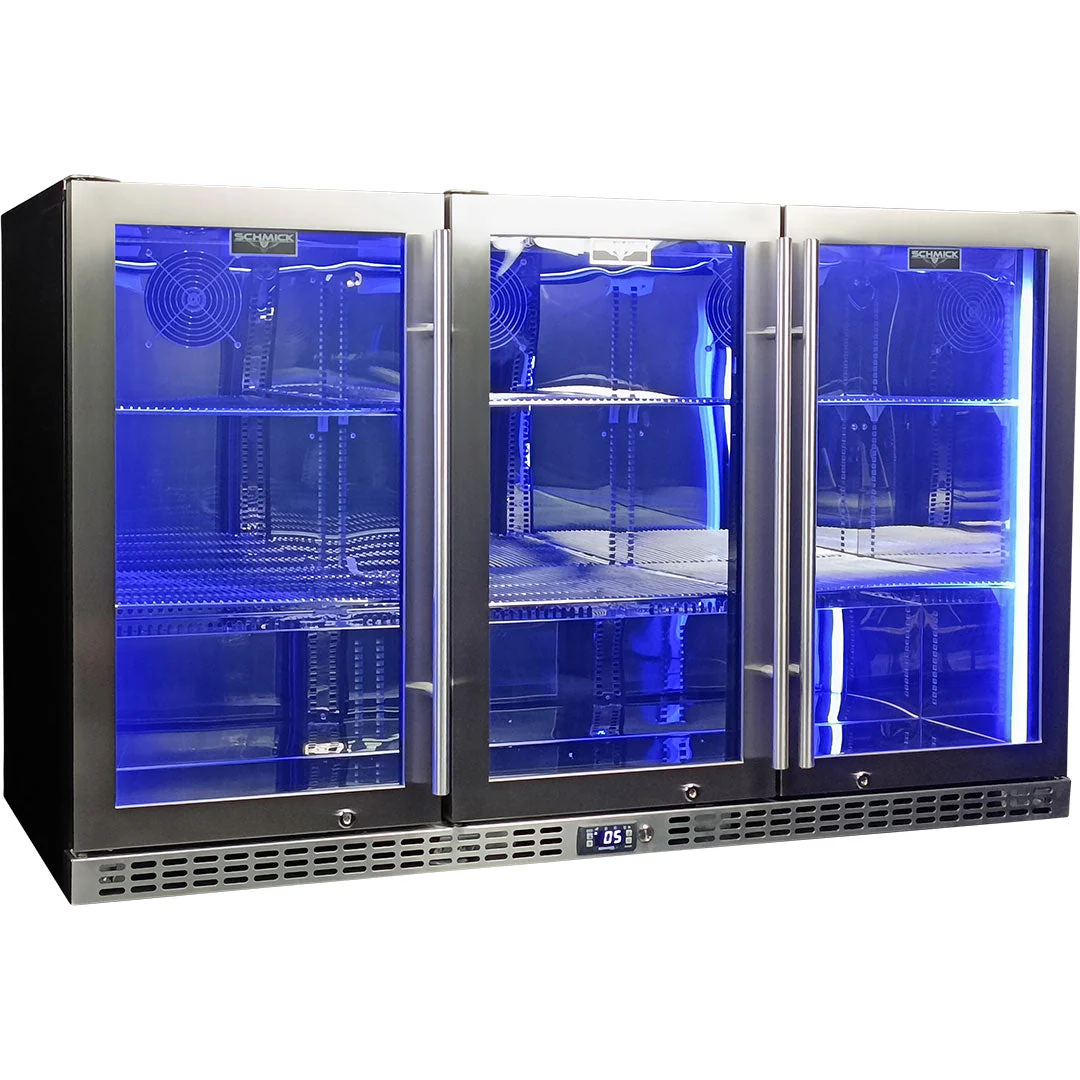 Schmick Stainless Steel 3 Door Quiet Running Heated Glass Door Bar Fridge - Model SK386-HD - Image 8