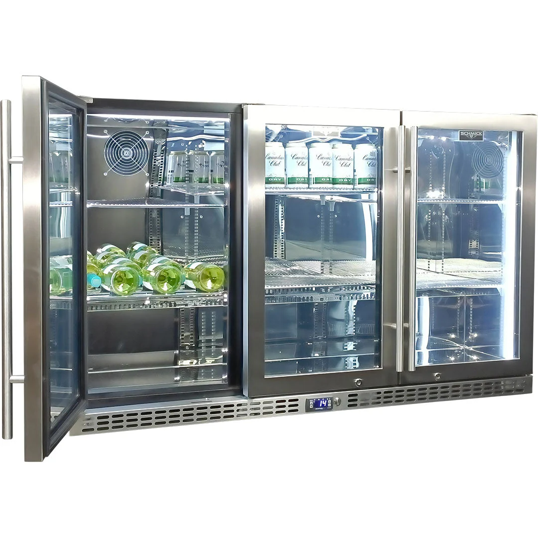 Schmick Stainless Steel 3 Door Quiet Running Heated Glass Door Bar Fridge - Model SK386-HD - Image 9